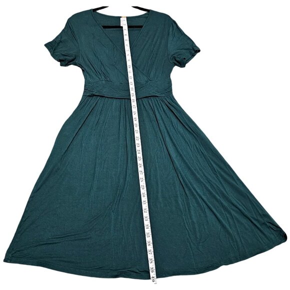 Green Short-Sleeve V-Neck Wrap Midi Dress By Weaczzy Medium - Picture 8 of 10